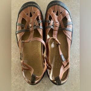 Jambu Shoes Womens 10 Strap Athletic Shoes Leather Upper Tan Brown Rubber Soles